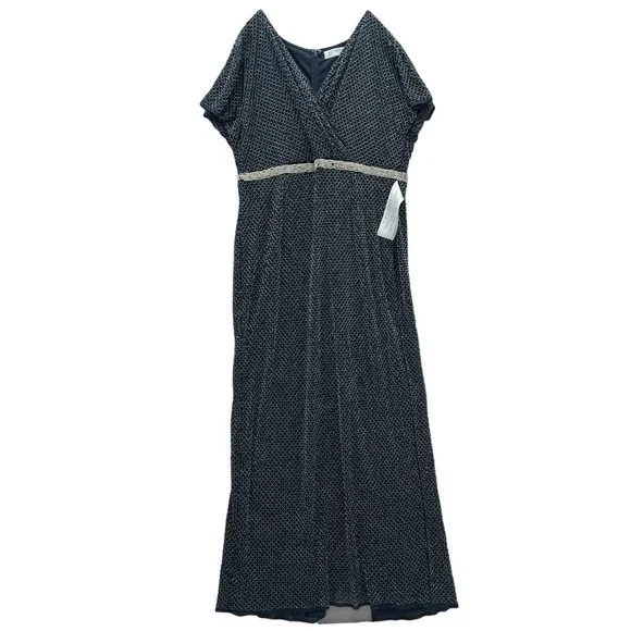 Mac Duggal Midnight Short Sleeve Beaded Evening Dress Sz 18 New NWD 93678 - 0196